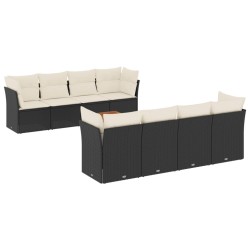 Salon de jardin 9 pcs avec coussins noir résine tressée 526159526159
