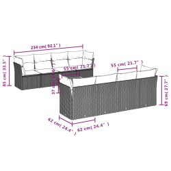 Salon de jardin 9 pcs avec coussins noir résine tressée 526159526159