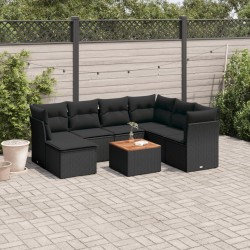Salon de jardin 8 pcs avec coussins noir résine tressée 526160526160