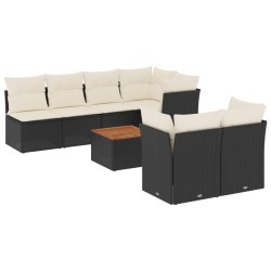 Salon de jardin 8 pcs avec coussins noir résine tressée 526161526161