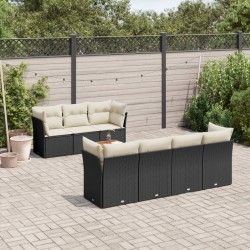 Salon de jardin 8 pcs avec coussins noir résine tressée 526162526162