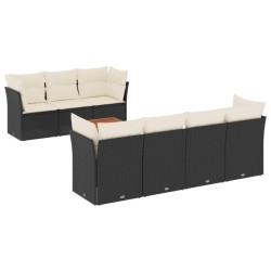 Salon de jardin 8 pcs avec coussins noir résine tressée 526162526162