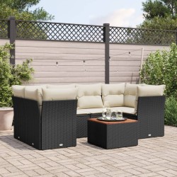 Salon de jardin 7 pcs avec coussins noir résine tressée 526164526164