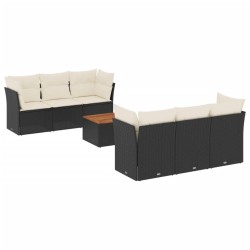 Salon de jardin 7 pcs avec coussins noir résine tressée 526165526165