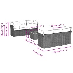 Salon de jardin 7 pcs avec coussins noir résine tressée 526165526165