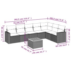 Salon de jardin 8 pcs avec coussins noir résine tressée 526171526171