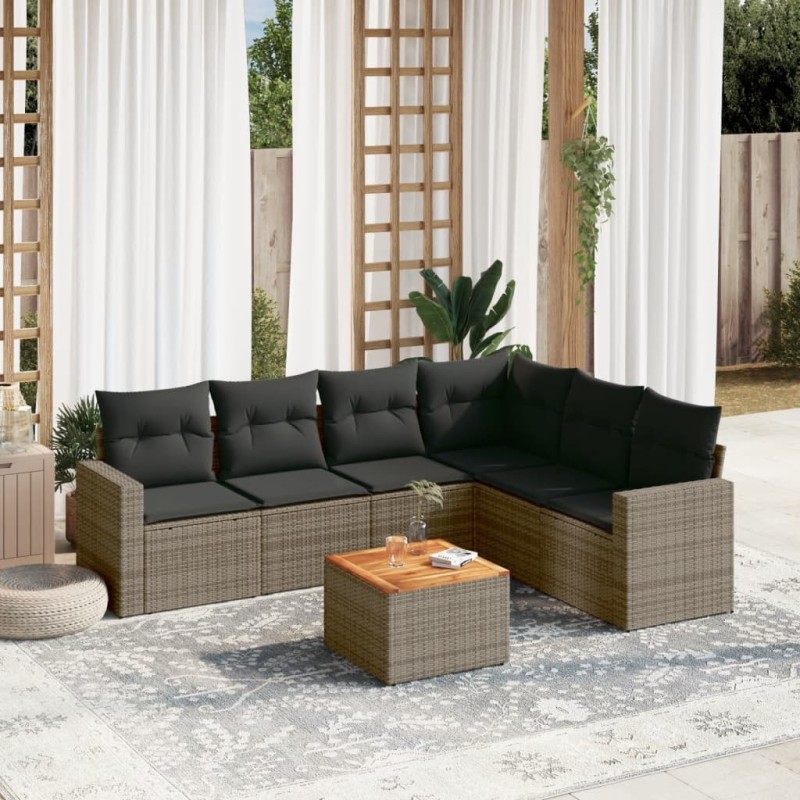 Salon de jardin avec coussins 7 pcs gris résine tressée 526172526172