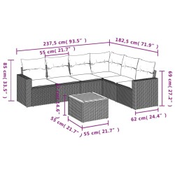 Salon de jardin avec coussins 7 pcs gris résine tressée 526172526172