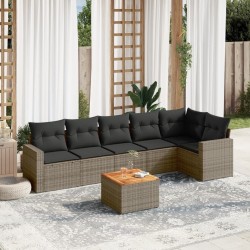 Salon de jardin avec coussins 7 pcs gris résine tressée 526173526173
