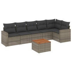Salon de jardin avec coussins 7 pcs gris résine tressée 526173526173