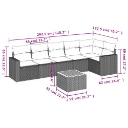 Salon de jardin avec coussins 7 pcs gris résine tressée 526173526173
