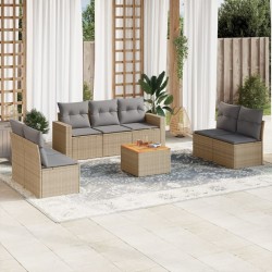 Salon de jardin avec coussins 8 pcs beige résine tressée 526174526174