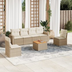 Salon de jardin avec coussins 7 pcs beige résine tressée 526175526175