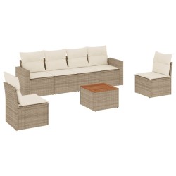 Salon de jardin avec coussins 7 pcs beige résine tressée 526175526175