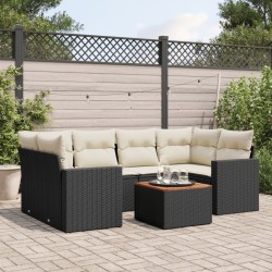 Salon de jardin 7 pcs avec coussins noir résine tressée 526176526176