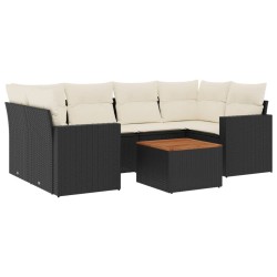Salon de jardin 7 pcs avec coussins noir résine tressée 526176526176