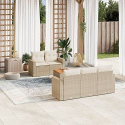 Salon de jardin avec coussins 6 pcs beige résine tressée 526177526177