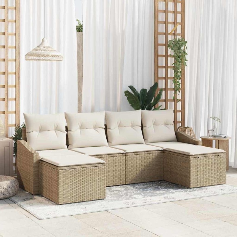 Ensemble de Canapés avec coussin 6 pcs Beige polyrotin 526182526182