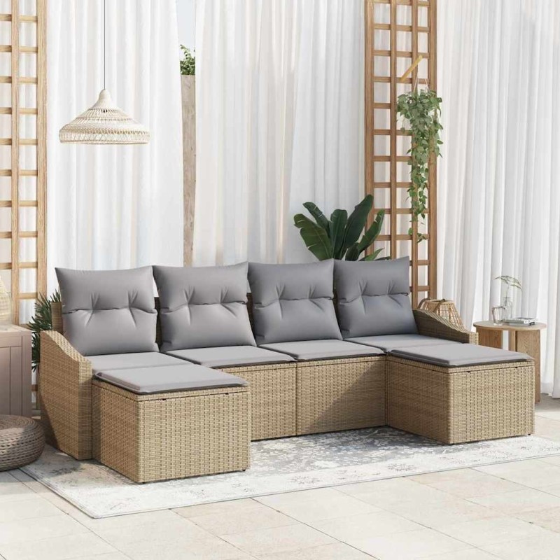 Ensemble de Canapés avec coussin 6 pcs Beige polyrotin 526183526183