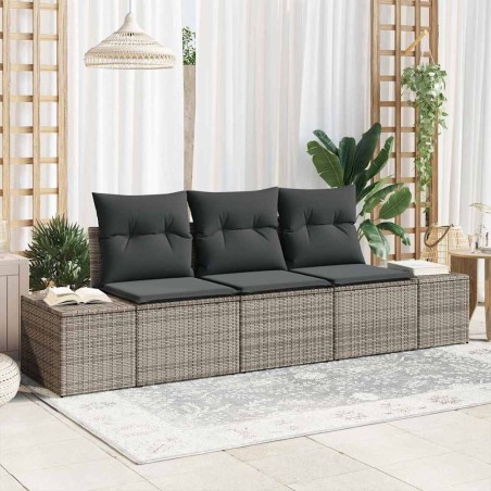 Ensemble de Canapés avec coussin 3 pcs Gris polyrotin 526186526186