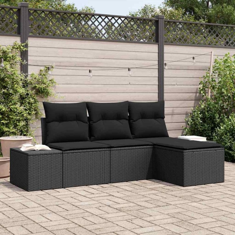 Ensemble de canapé de jardin avec coussin 4 pcs Noir polyrotin 526199526199