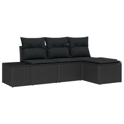 Ensemble de canapé de jardin avec coussin 4 pcs Noir polyrotin 526199526199