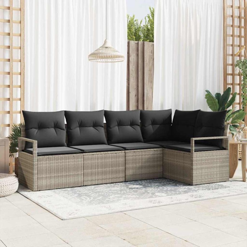 Ensemble de Canapés avec coussin 5 pcs Gris clair polyrotin 526201526201