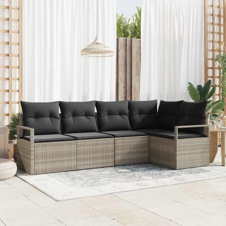 Ensemble de Canapés avec coussin 5 pcs Gris clair polyrotin 526201526201