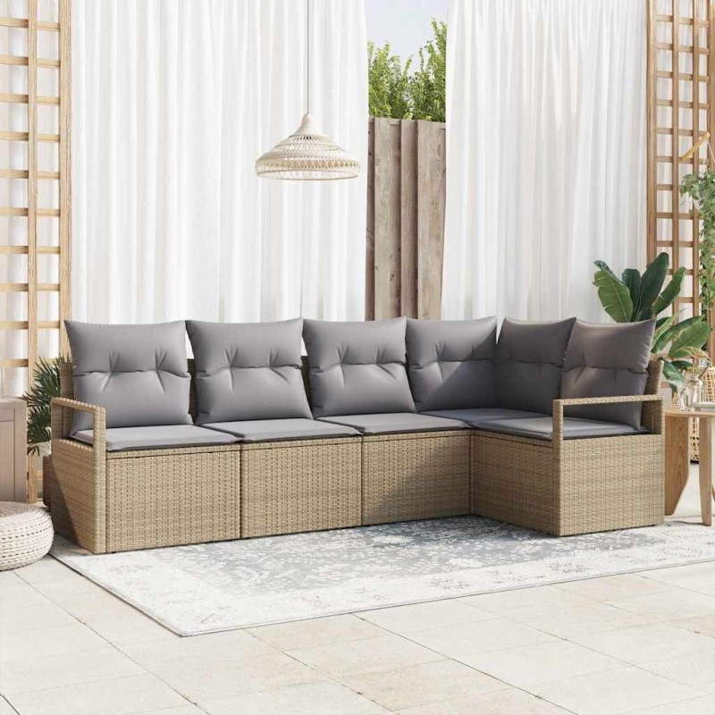 Ensemble de Canapés avec coussin 5 pcs Beige polyrotin 526202526202