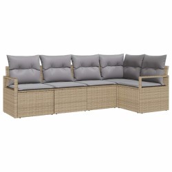 Ensemble de Canapés avec coussin 5 pcs Beige polyrotin 526202526202