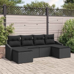 Ensemble de Canapés avec coussin 6 pcs Noir polyrotin 526204526204