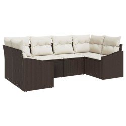 Ensemble de Canapés avec coussin 6 pcs Marron polyrotin 526206526206