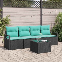 Ensemble de Canapés 5 pcs Noir et turquoise polyrotin 526207526207