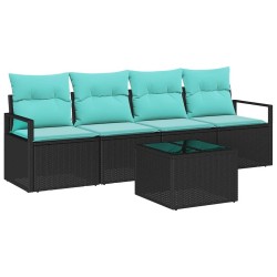 Ensemble de Canapés 5 pcs Noir et turquoise polyrotin 526207526207