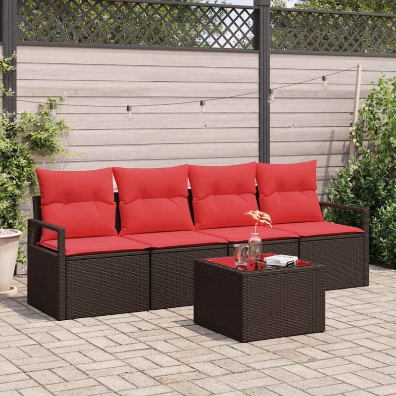 Ensemble de Canapés 5 pcs Marron et rouge polyrotin 526208526208