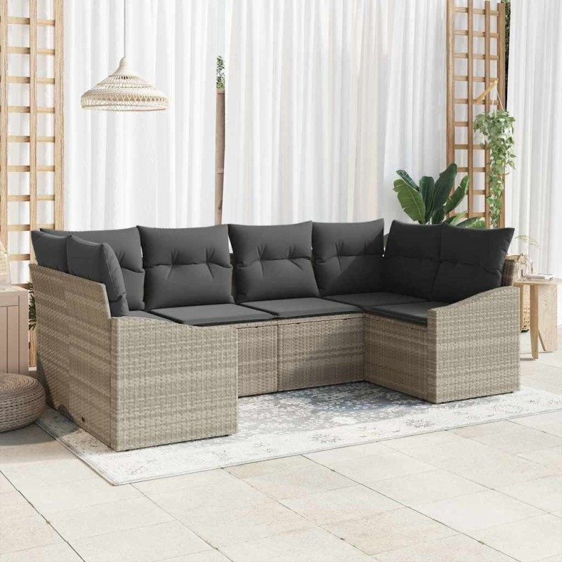 Ensemble de Canapés avec coussin 6 pcs Gris clair polyrotin 526214526214