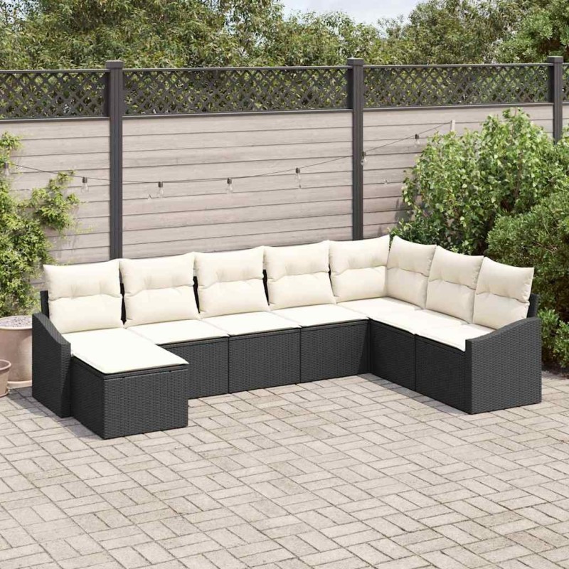 Ensemble de Canapés avec coussin 8 pcs Noir polyrotin 526216526216