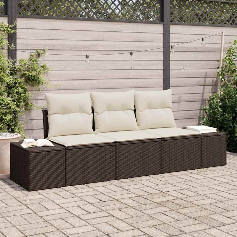 Ensemble de Canapés avec coussin 3 pcs Marron polyrotin 526218526218