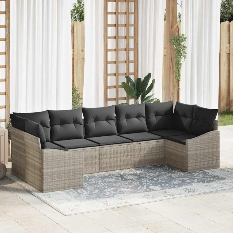 Ensemble de Canapés avec coussin 7 pcs Gris clair polyrotin 526221526221