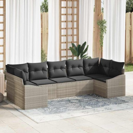 Ensemble de Canapés avec coussin 7 pcs Gris clair polyrotin 526221526221