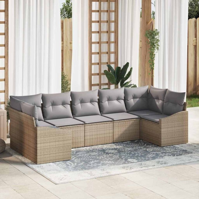 Ensemble de Canapés avec coussin 7 pcs Beige polyrotin 526222526222