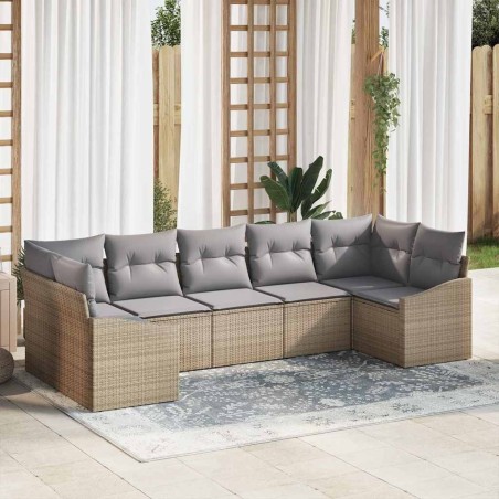 Ensemble de Canapés avec coussin 7 pcs Beige polyrotin 526222526222