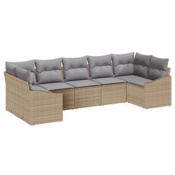 Ensemble de Canapés avec coussin 7 pcs Beige polyrotin 526222526222