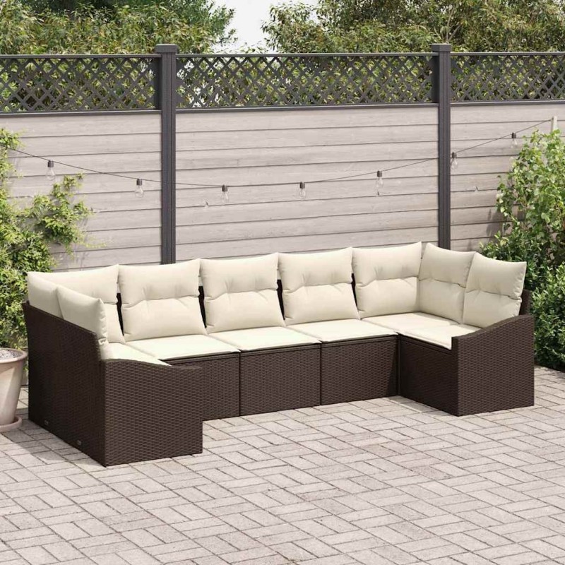 Ensemble de Canapés avec coussin 7 pcs Marron polyrotin 526223526223