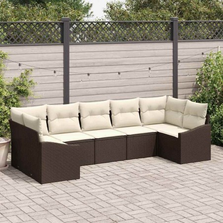 Ensemble de Canapés avec coussin 7 pcs Marron polyrotin 526223526223