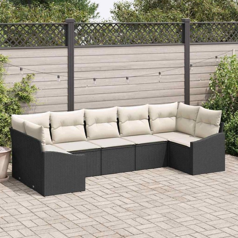Ensemble de Canapés avec coussin 7 pcs Noir polyrotin 526224526224