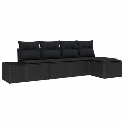 Ensemble de canapé de jardin avec coussin 5 pcs Noir polyrotin 526225526225