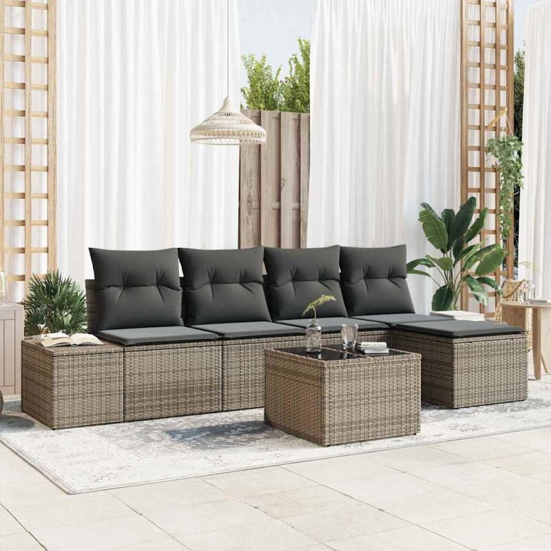 Ensemble de canapé de jardin avec coussin 6 pcs Gris polyrotin 526228526228