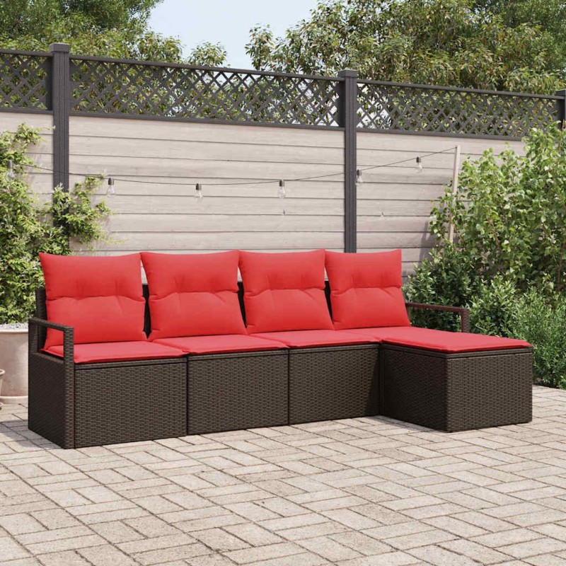 Ensemble de Canapés avec coussin 5 pcs Marron polyrotin 526234526234