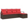 Ensemble de Canapés avec coussin 5 pcs Marron polyrotin 526234526234
